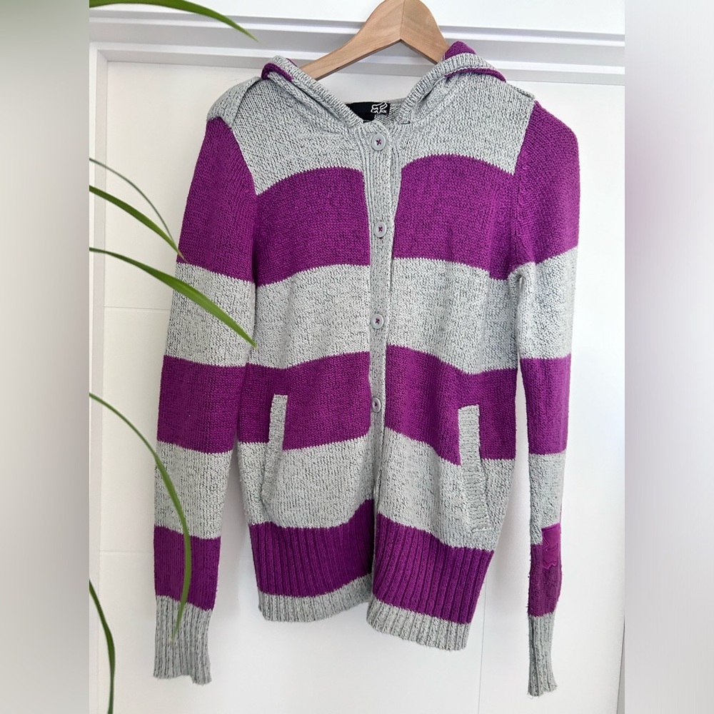 Fox purple and grey striped Cardigan Sweater